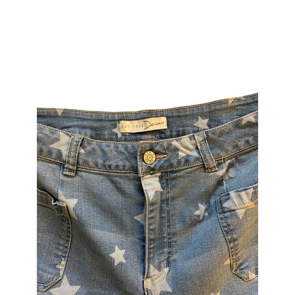 Est. 1946 Denim Star Print Flare Jeans Super Hi-Rise Frayed Hem 16W Blue Y2K EUC - Picture 3 of 8